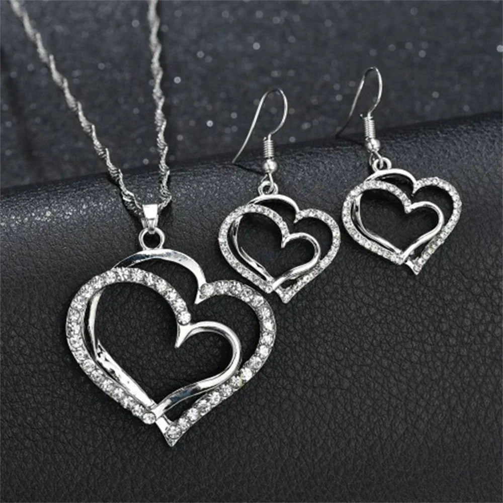 Double Heart Necklace Jewelry Set ππ