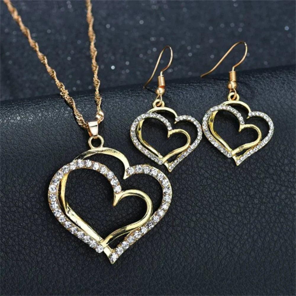 Double Heart Necklace Jewelry Set ππ